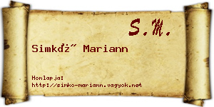 Simkó Mariann névjegykártya